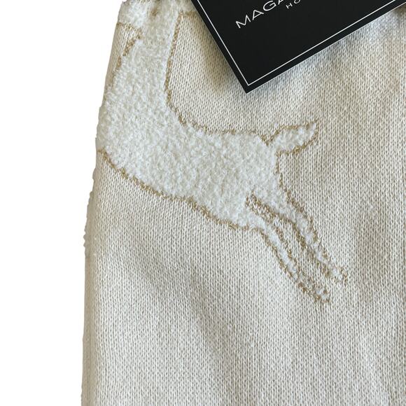 Magaschoni CHRISTMAS Reindeer Knit Holiday Throw 50x60 Holiday Cream & Gold New - Picture 12 of 14